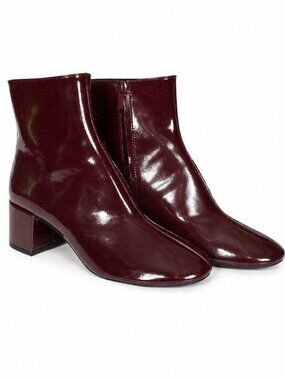 Zara Burgundy Patent Leather Look Ankle Boots Womens EUR 40 US 9 Block Heel